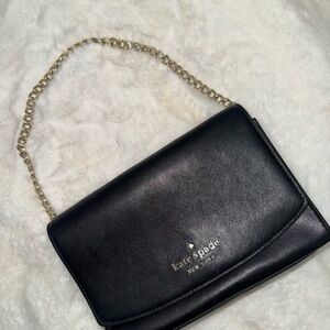 kate spade Black Leather Crossbody with Gold Chain
